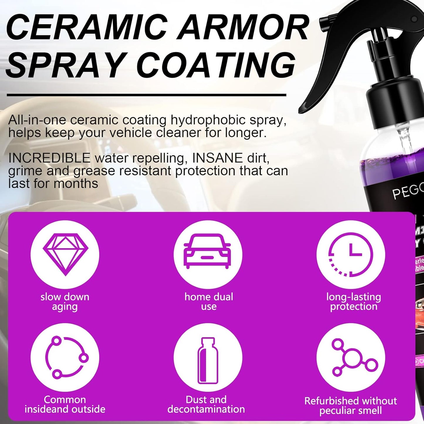Premium Wax Spray Ceramic Spray Coating Waterless Car Wash Cleaner 4 in 1 Car Nano Headlight Repair Cleaner Scratch Remover Car Wax Polish Spray for Cars, Motorcycles, 100Ml (100Ml*2)