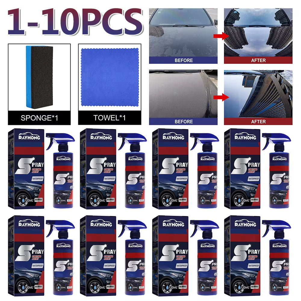 1-10Pcs 120Ml Car Wax Spray 3 in 1 Quick Auto Coating Spray Eliminate Dirt Stain Hydrophobic Paint Cleaner for Boat Motorcycle